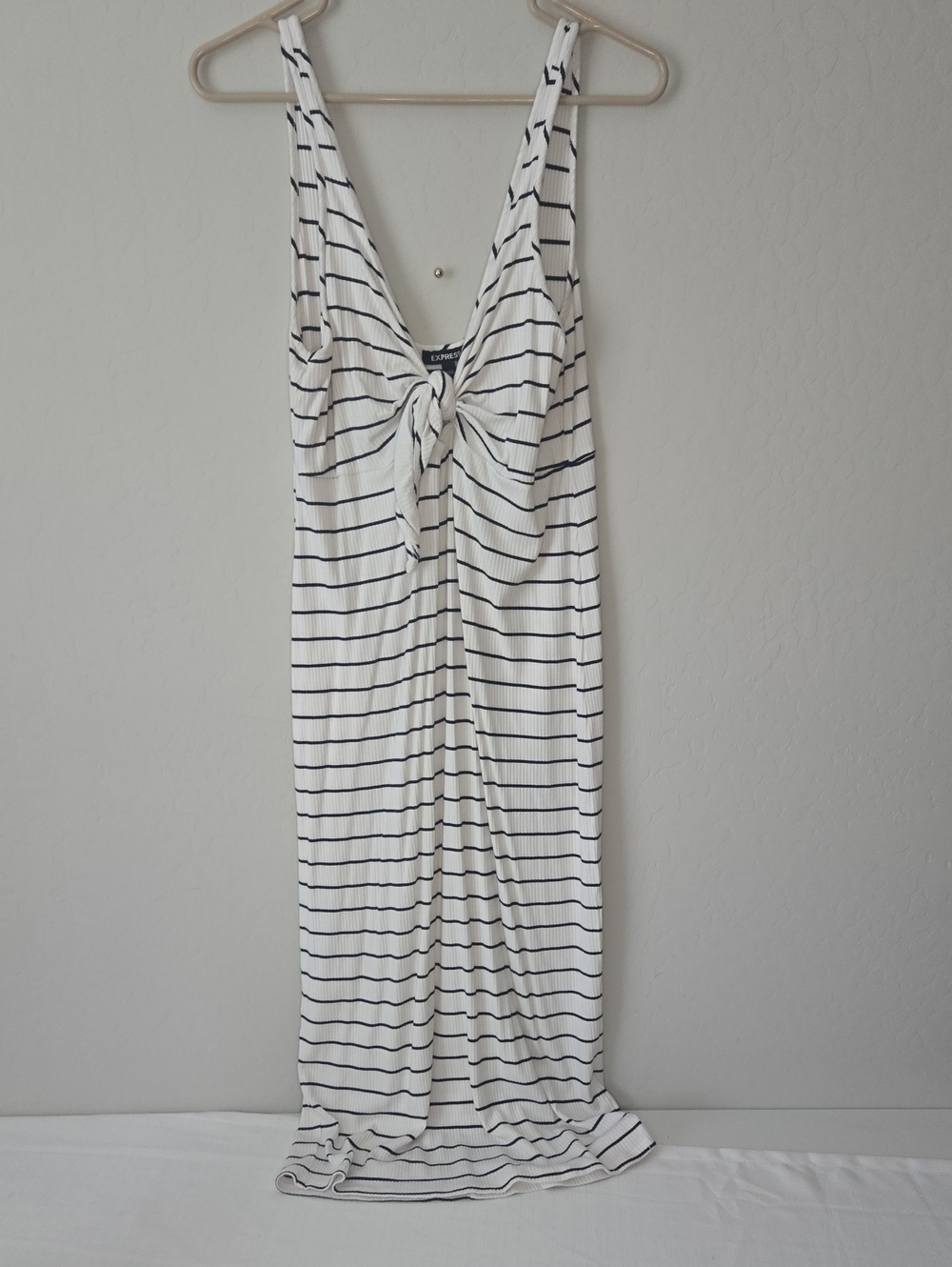 Express White and Black Striped Tie-Front Maxi Dress